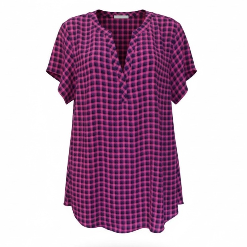 torrid Harper Plaid Short Sleeve Women's Top Fuchsia Blue Black Size 1, 1X